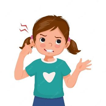 Premium Vector | Little girl has earache touching her ear with finger  because of infection inflammation hurt inside