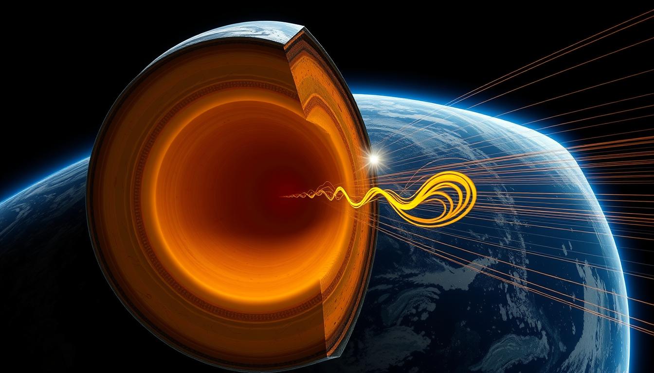 Computer model showing jet streams in Earth's outer core that influence magnetic field strength