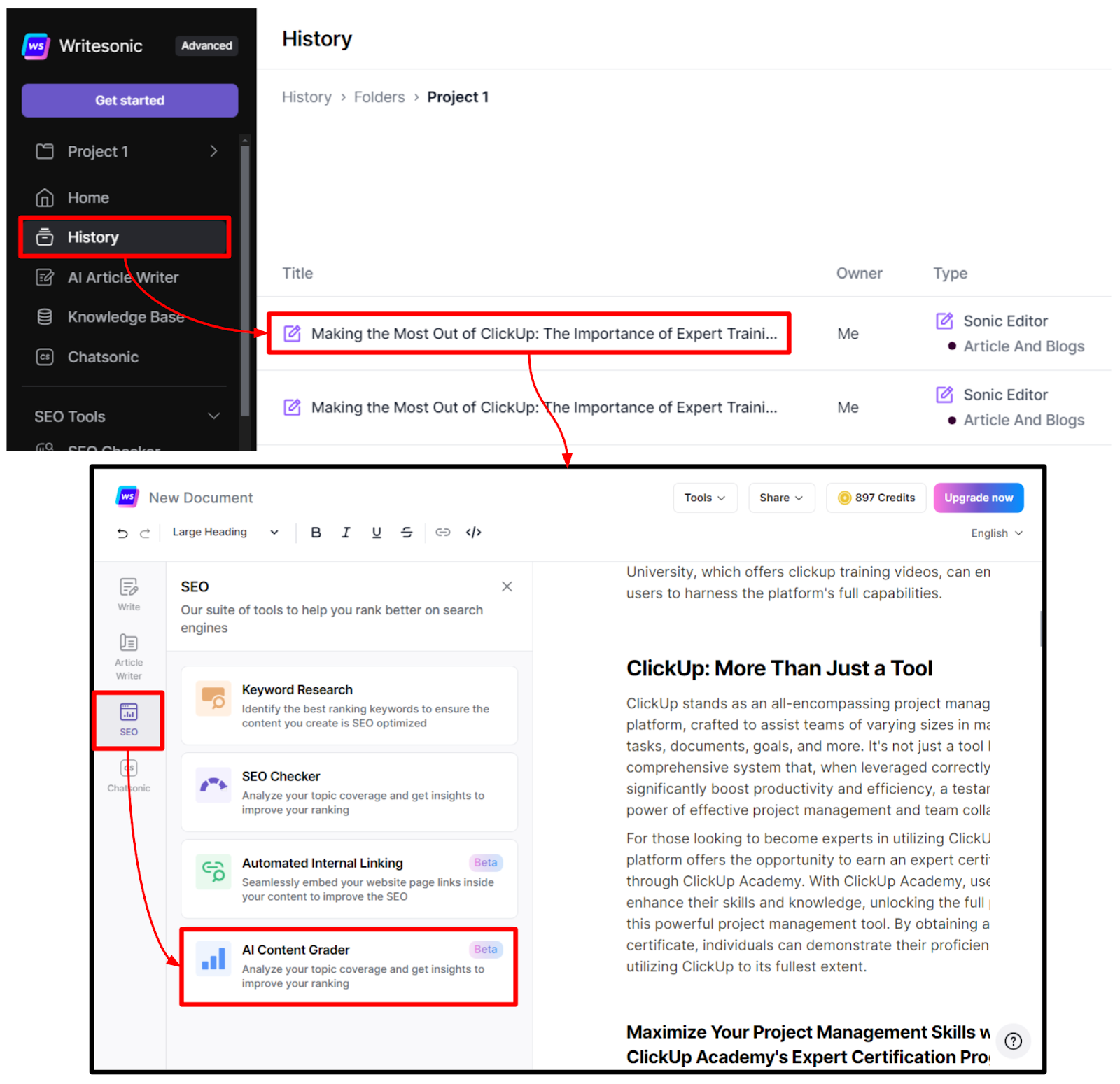 Access the AI content grader