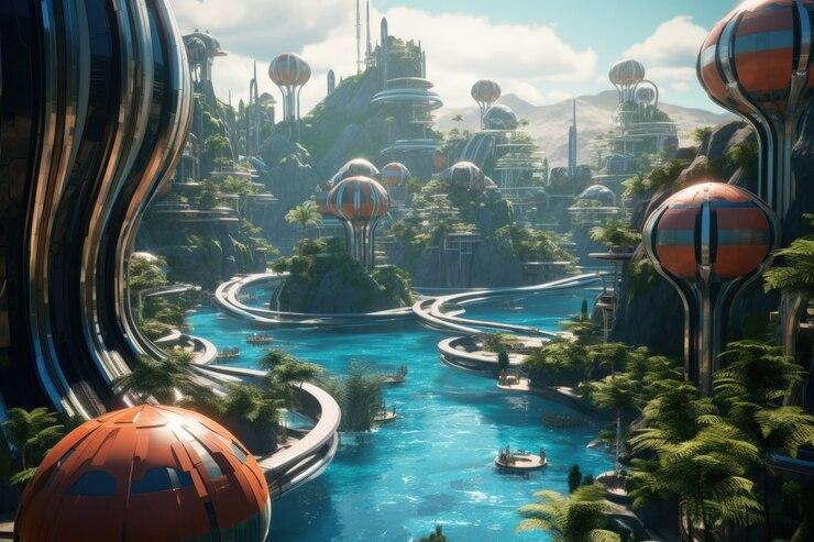 Futuristic representation of city built on water and Mobile Gaming vs PC Gaming Which One Wins in 2025