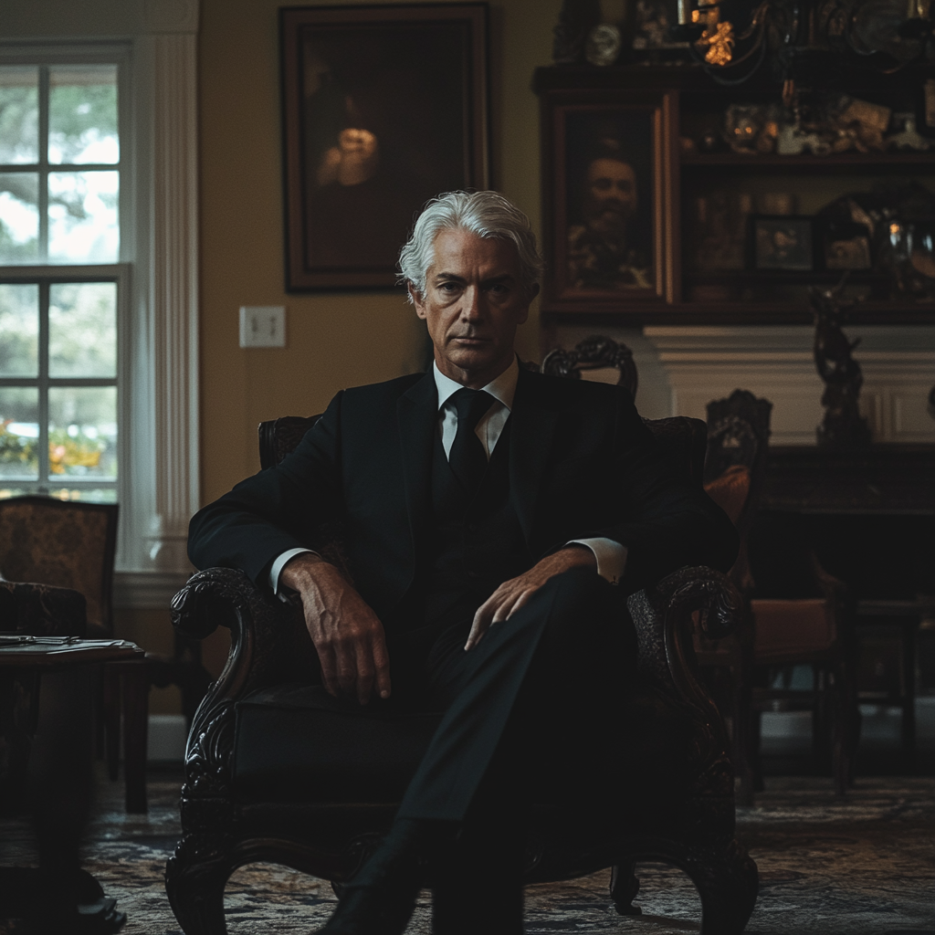 Wealthy man seated in his living room | Source: Midjourney