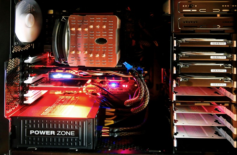 A gaming PC case with RGB lighting.






