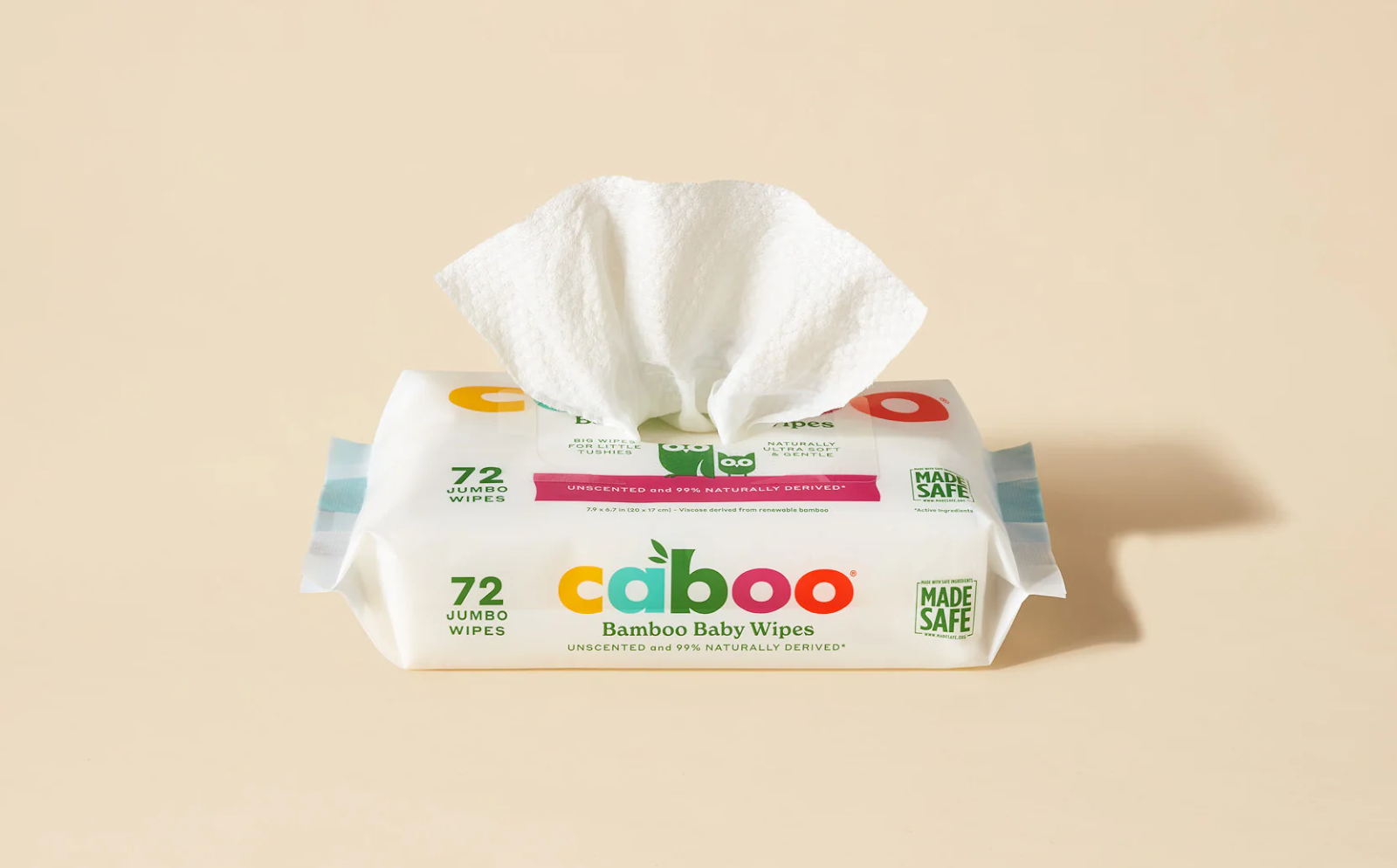 Bamboo-based PFAS-free Caboo baby wipes, eco-friendly and gentle.