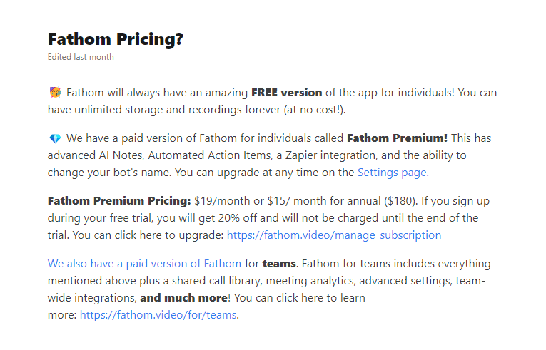 Pricing Plans for Fathom