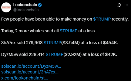 Trump coin Whale selloff