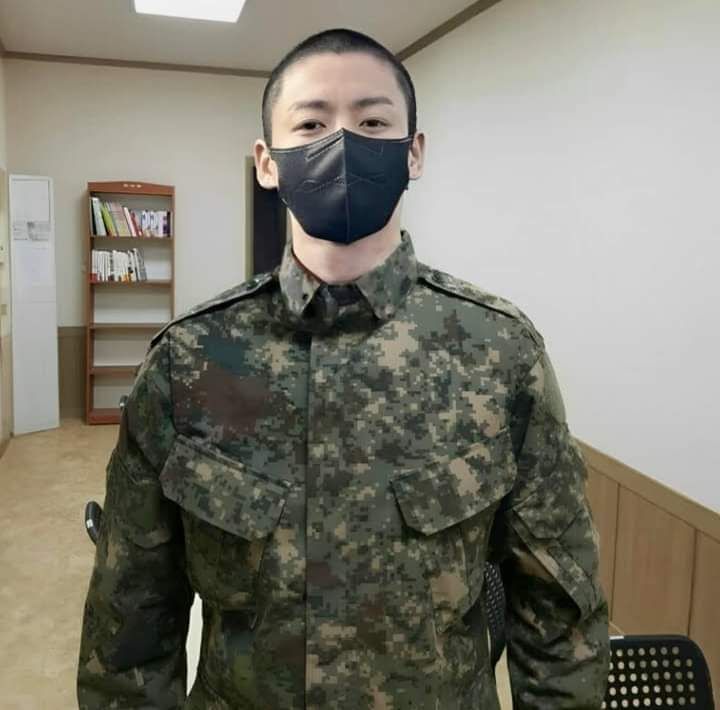 This contain an image of BTS Jungkook military service 