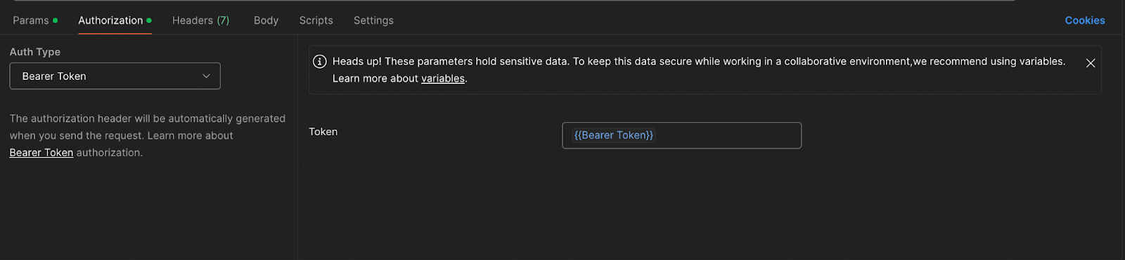 Add Bearer Token as the Authorization type