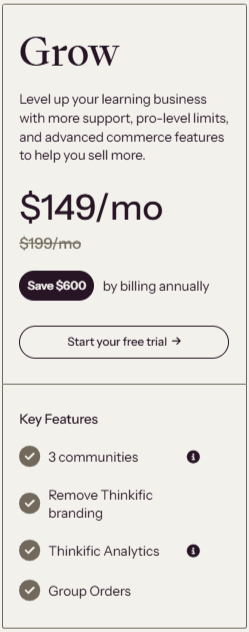Thinkific Pricing- Grow Plan