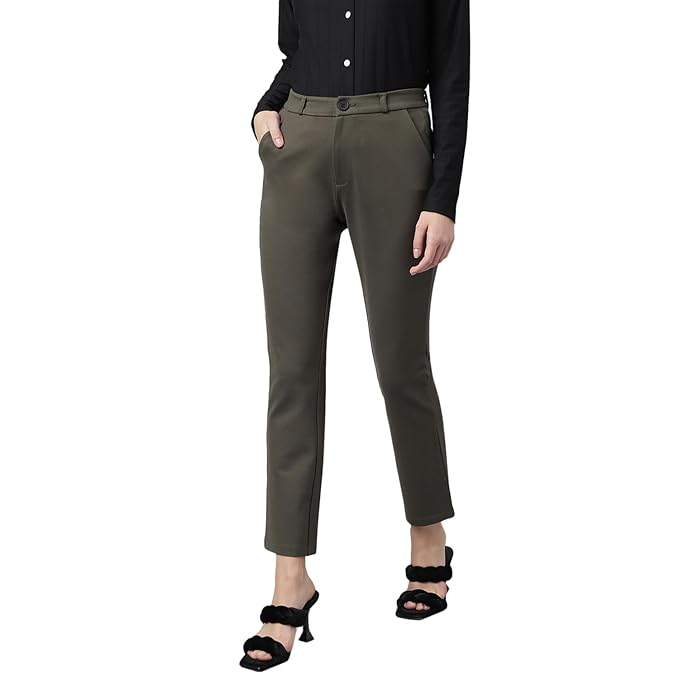XPOSE Women Dark Grey High-Rise Trousers