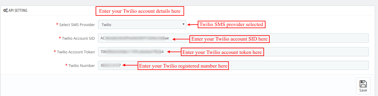 twilio configuration in module