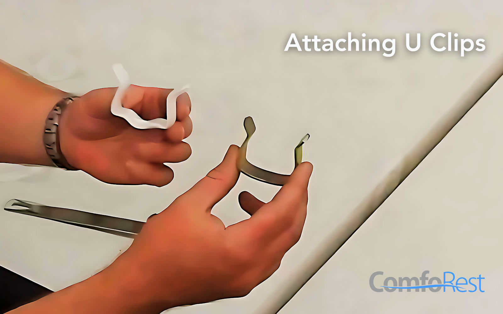 Step-by-step guide to attaching U clips for divan bed assembly. Essential hardware for securing bed components efficiently