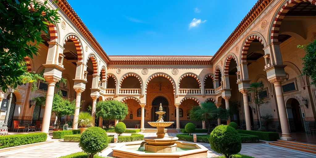 Casa de Pilatos courtyard with arches and fountain