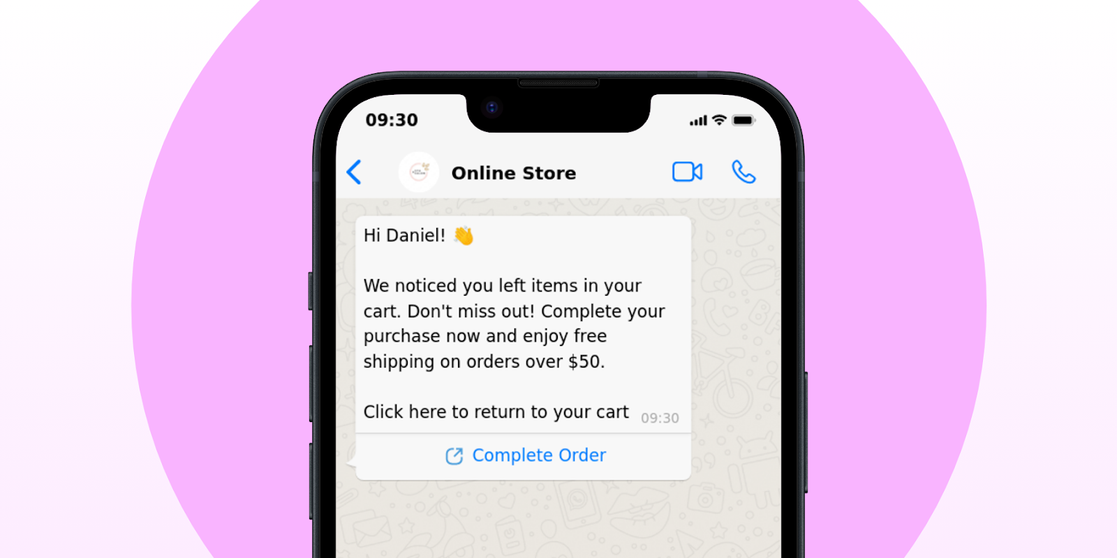 abandoned cart whatsapp mockup message