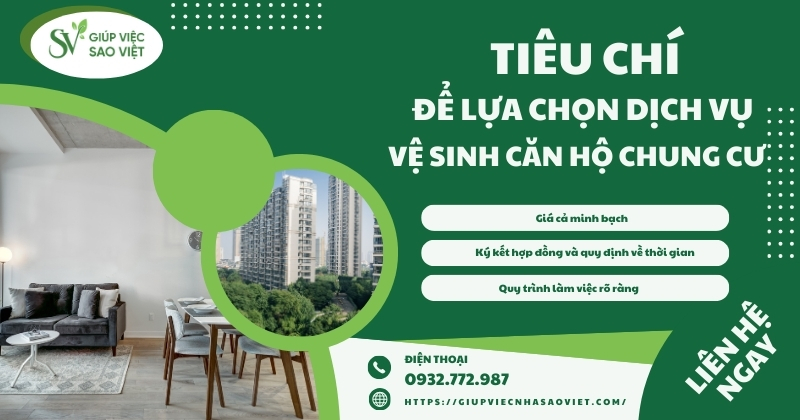 Tiêu chí để lựa chọn dịch vụ vệ sinh căn hộ chung cư