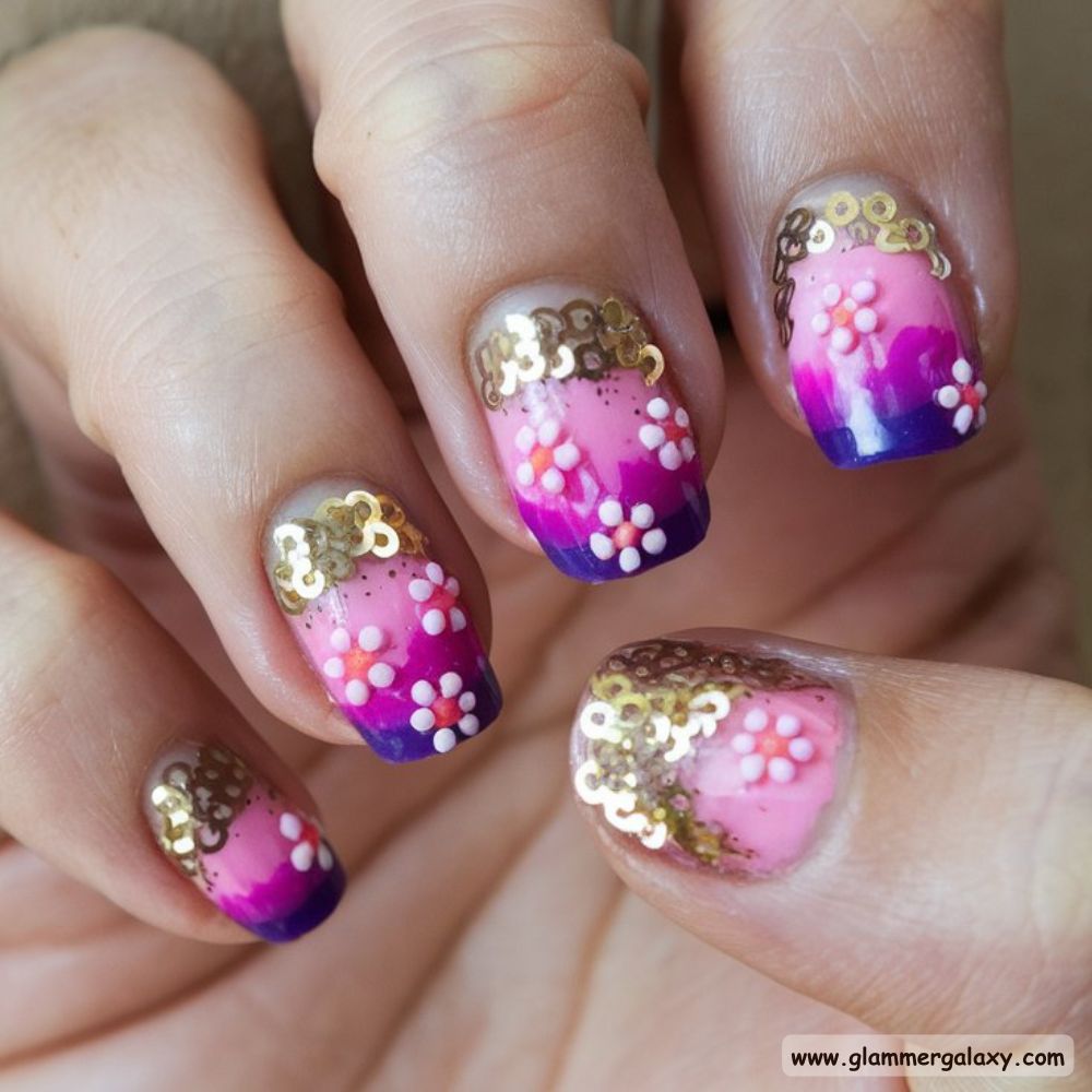 Birthday Nail Designs having Gold Sequins Nail Art
