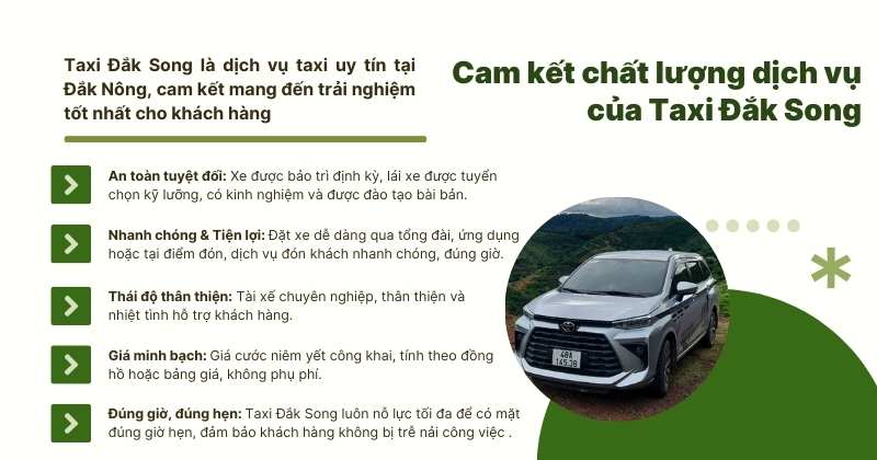 An toàn, nhanh chóng, thân thiện - Cam kết chất lượng từ Taxi Đắk Song.