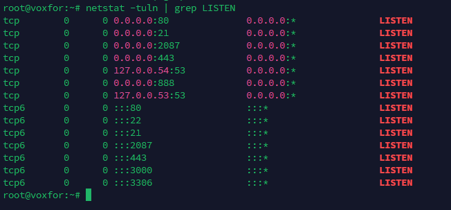 Using netstat -tuln | grep LISTEN to identify all open listening ports