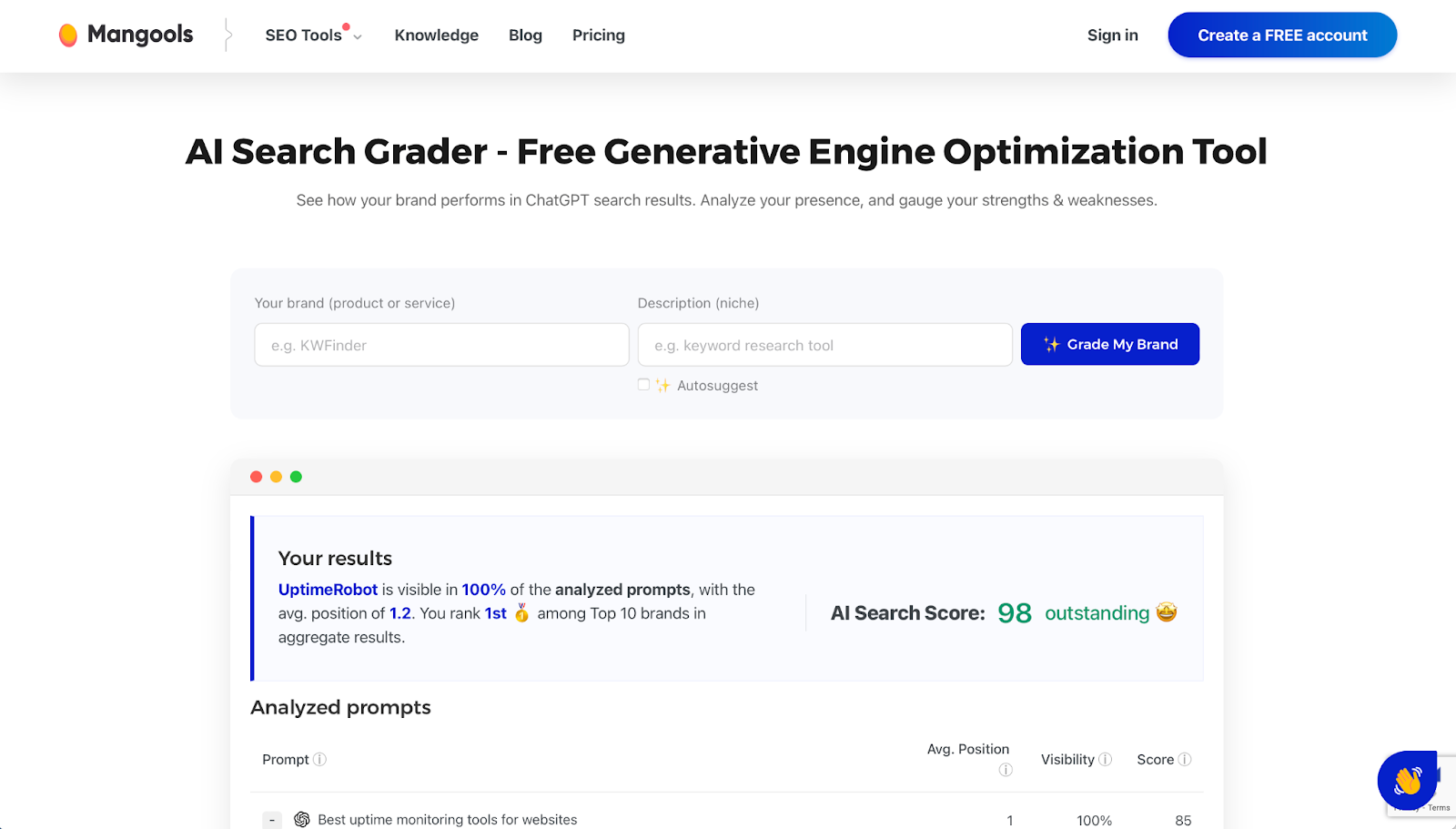 Mangools AI Search Grader - Top Generative Engine Optimization Tools