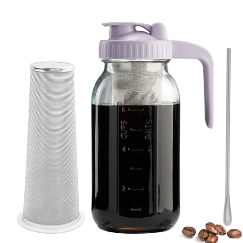 Miradexic Cold Brew Coffee Maker with V-shaped Lid, 64oz Iced Coffee Maker with Stainless Steel Filter, BPA Free Sturdy Cold Brew Pitcher for Coffee, Iced Tea, Sun Tea, Lemonade