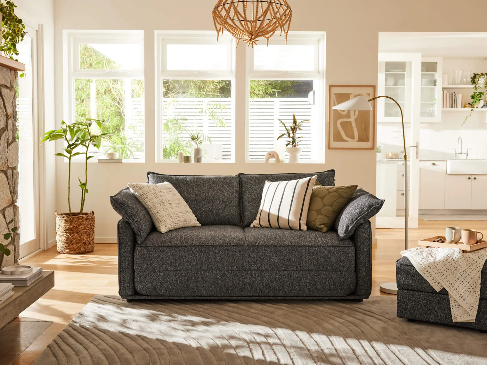 sofa bed in the living space with rug