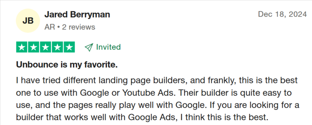 Trustpilot review about Unbounce