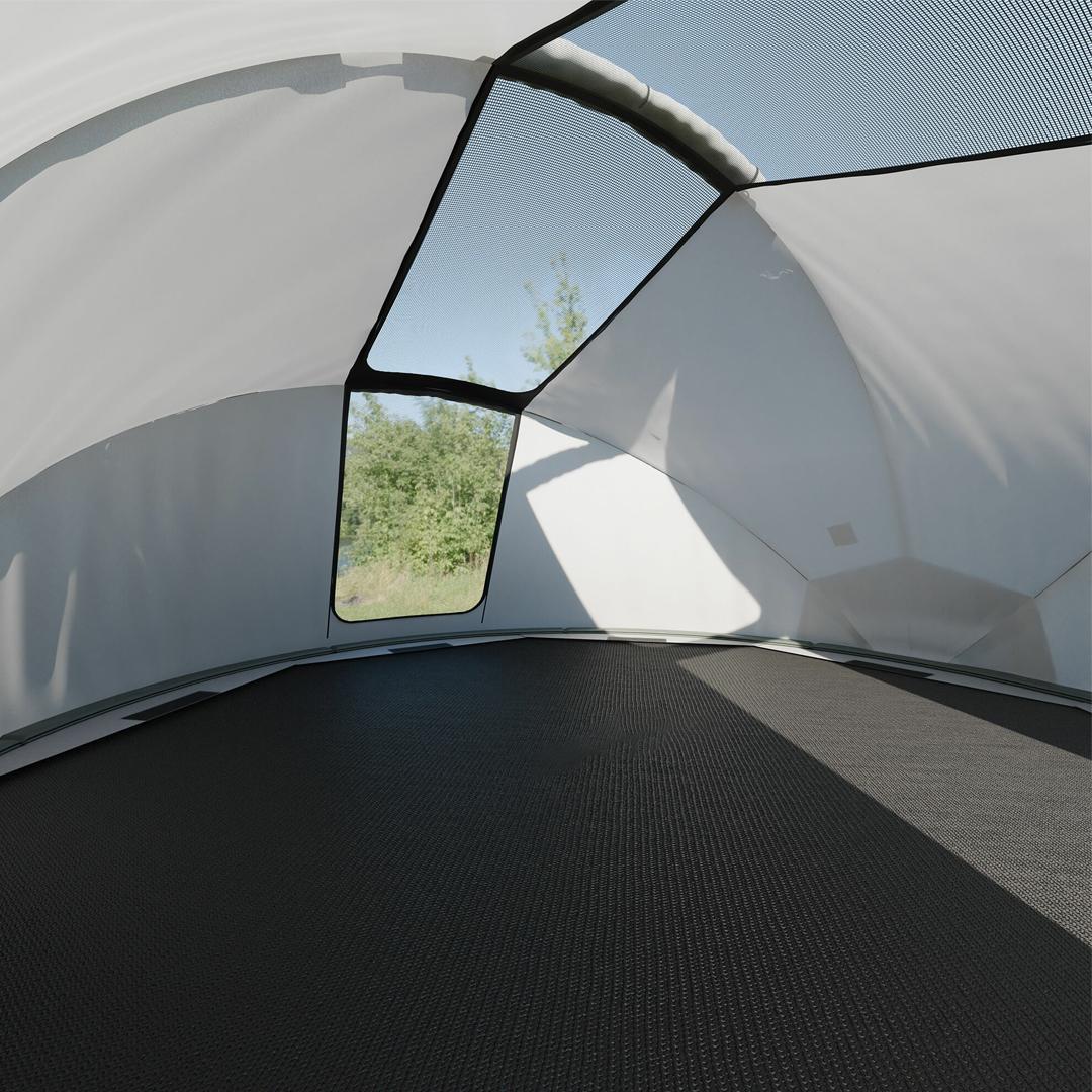 Inside view of trampoline with tent