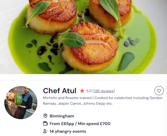 Chef Atul as one of the top 20 chefs in UK