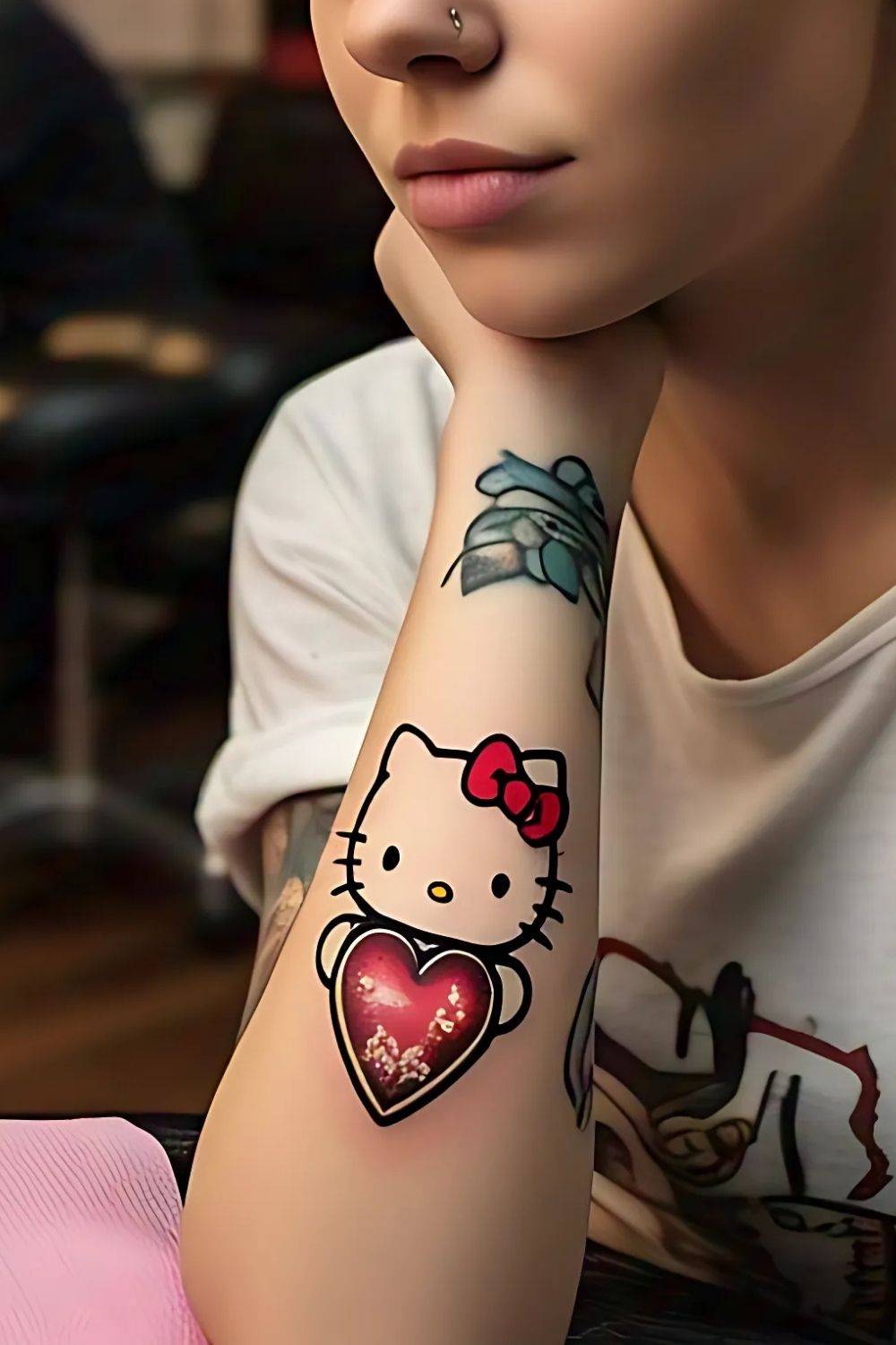 Hello Kitty Holding a Heart Tattoo