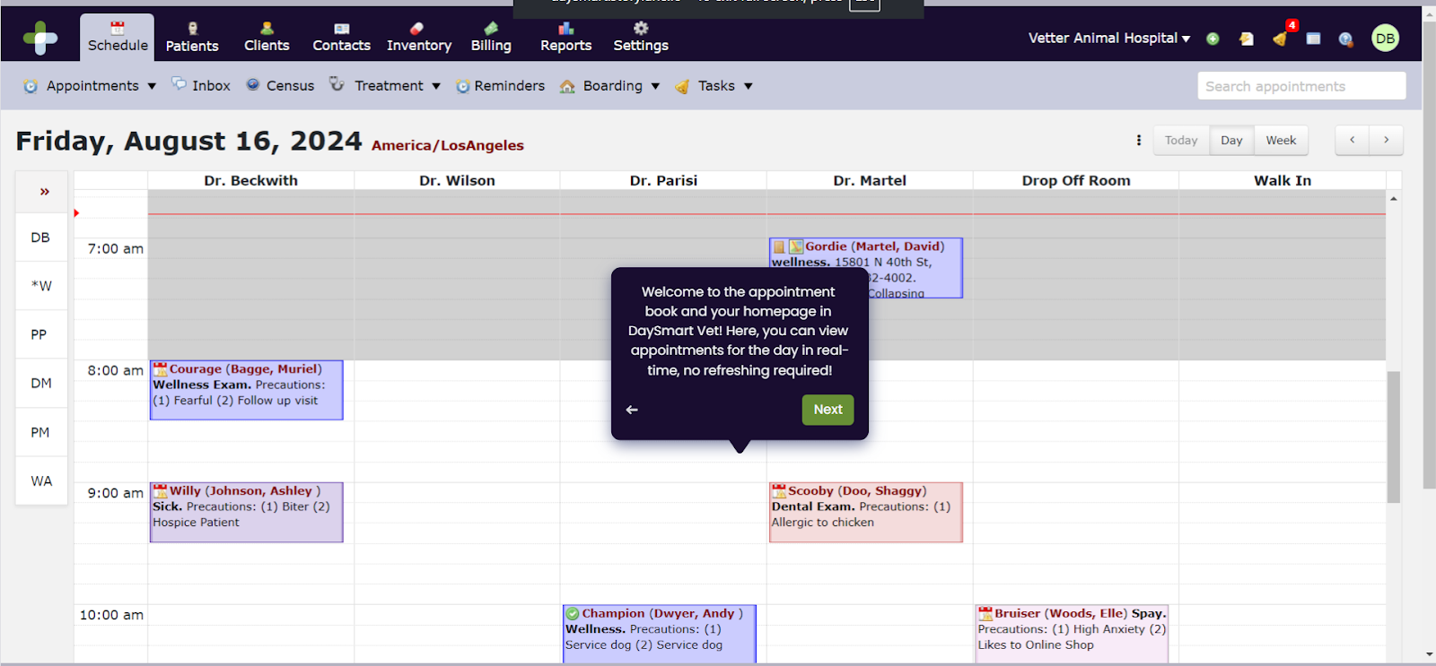 DaySmart Vet dashboard
