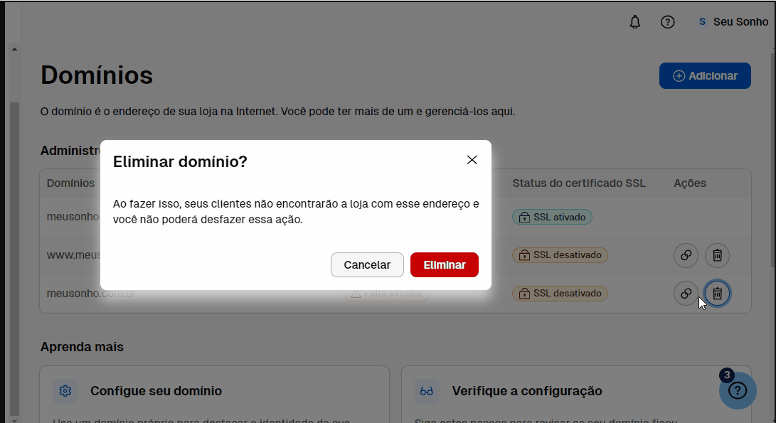 Como configurar domínio na Nuvemshop