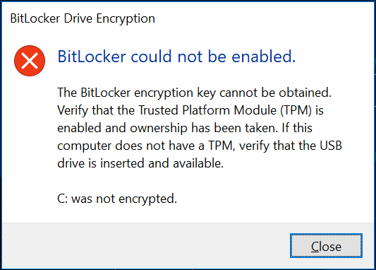 BitLocker encryption key cannot be obtained