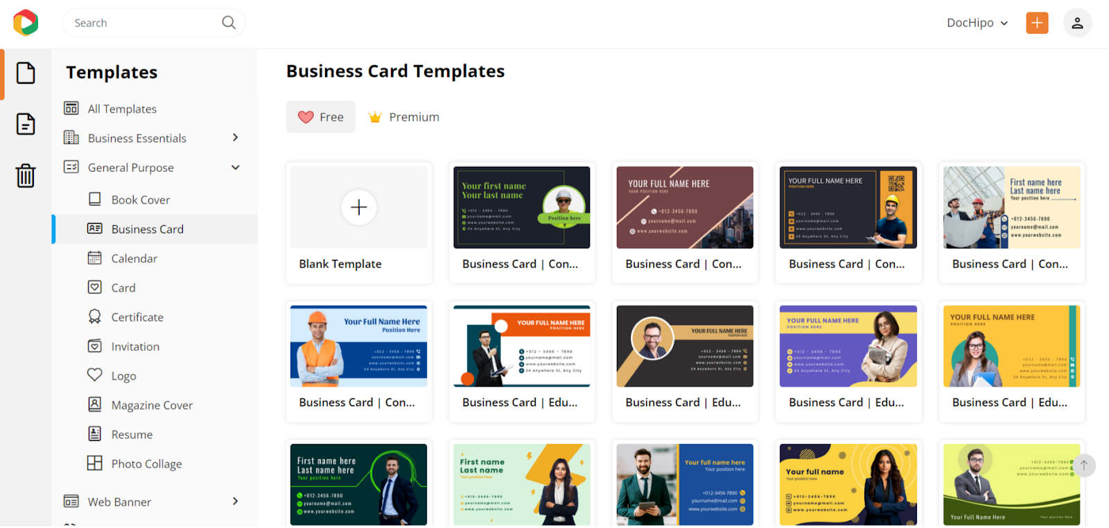 DocHipo business card templates