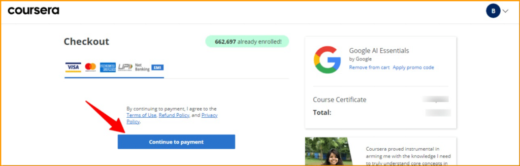 Coursera Checkout Page