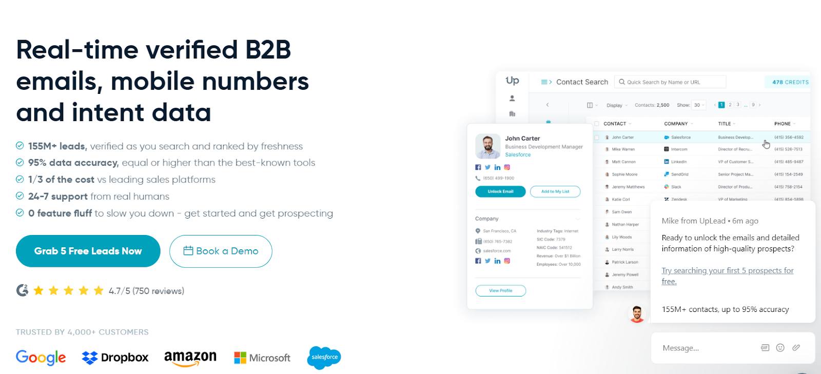 UpLead's verified B2B contact information