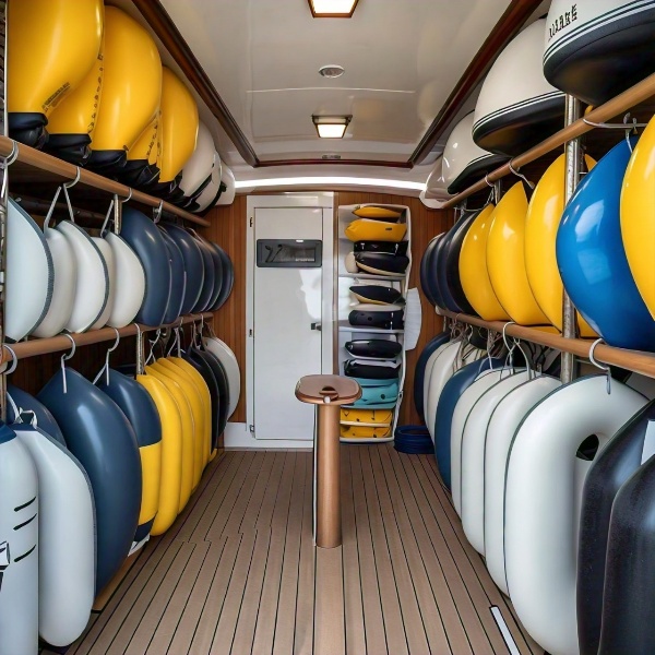 Storing fenders properly in a neat storage area.