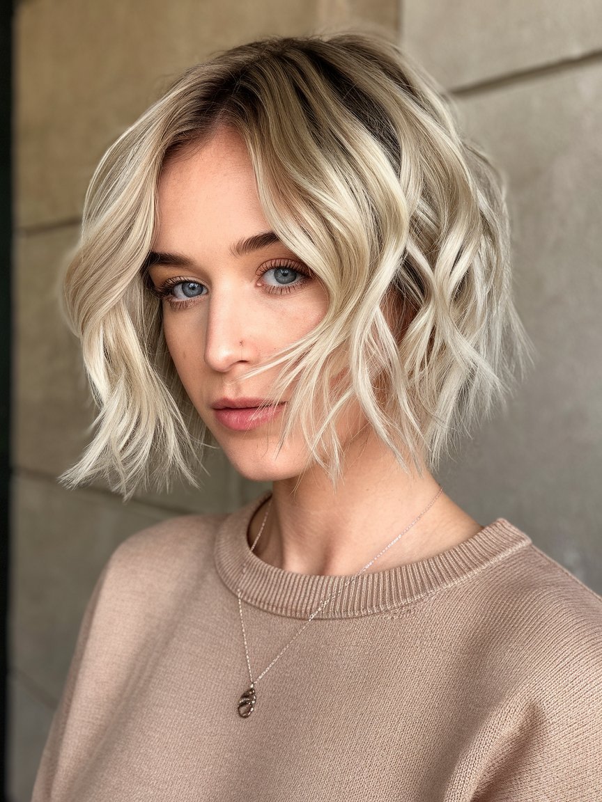 19. Delicately Waved Short Blonde Bob