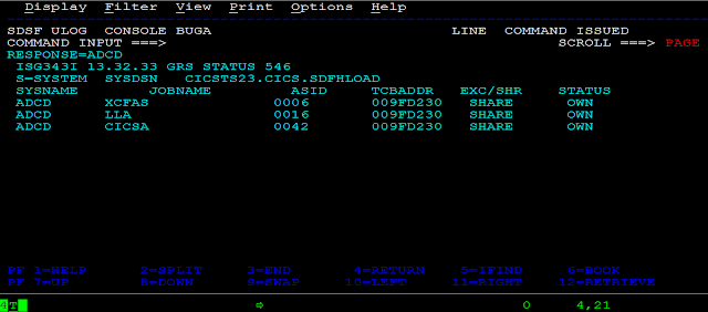 Execução do comando GRS na console do mainframe