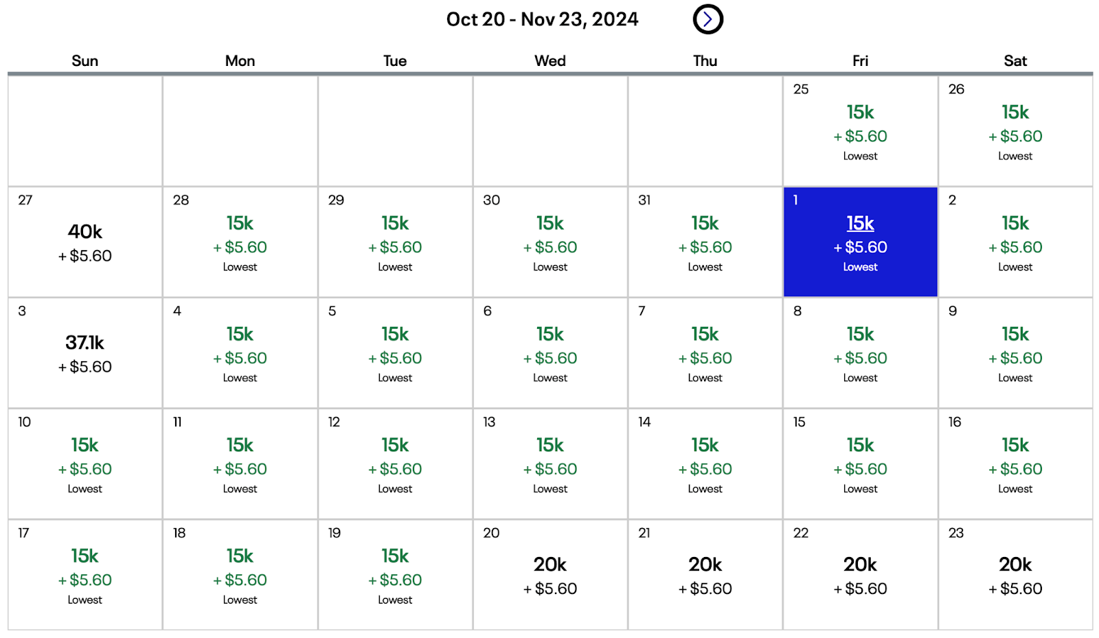 United airlines fare calendar