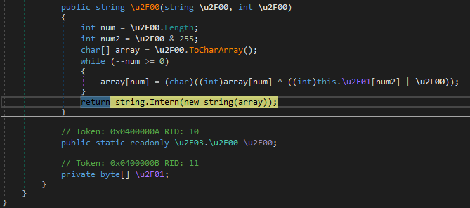 public string u2FW, 
int num = u2Føø.Length; 
int num2 = 
u2Føø & 255; 
int u2Føø) 
chart) array = 
while (--num e) 
array C num) 
(char) 
—return 
// Token: axa4øøøøaA RID: la 
public static readonly Xu2Fß3. Xu2Føa Xu2Føø; 
// Token: axuøøøøaa RID: 11 
private byte[] Xu2FßI; 
((int)this. u2FøICnum2) 
u2Føø)); 