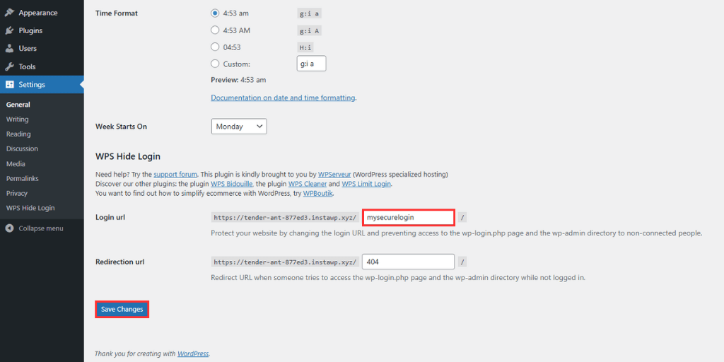custom url wps hide