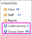 Favourites option in Outlook