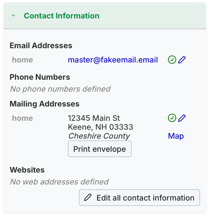 contact information screen