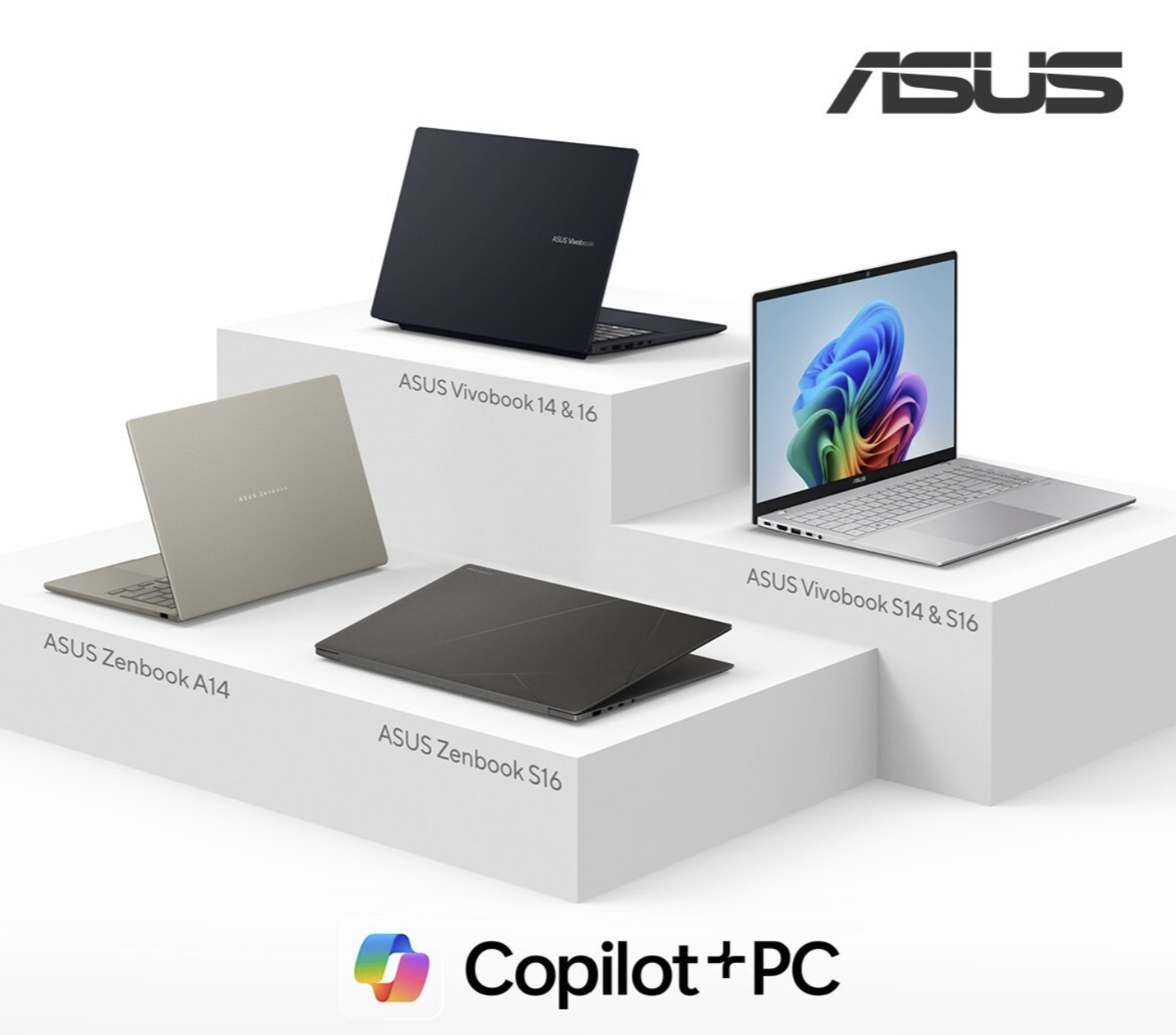 A group of laptops on a white podium

Description automatically generated