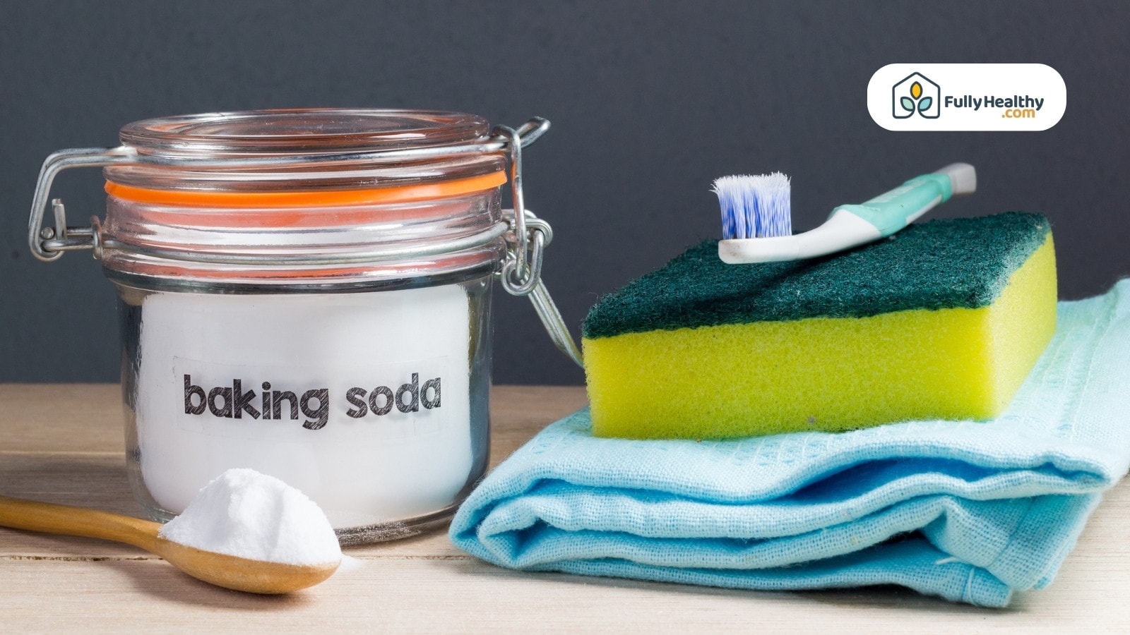 Baking soda with sponge and toothbrush setup