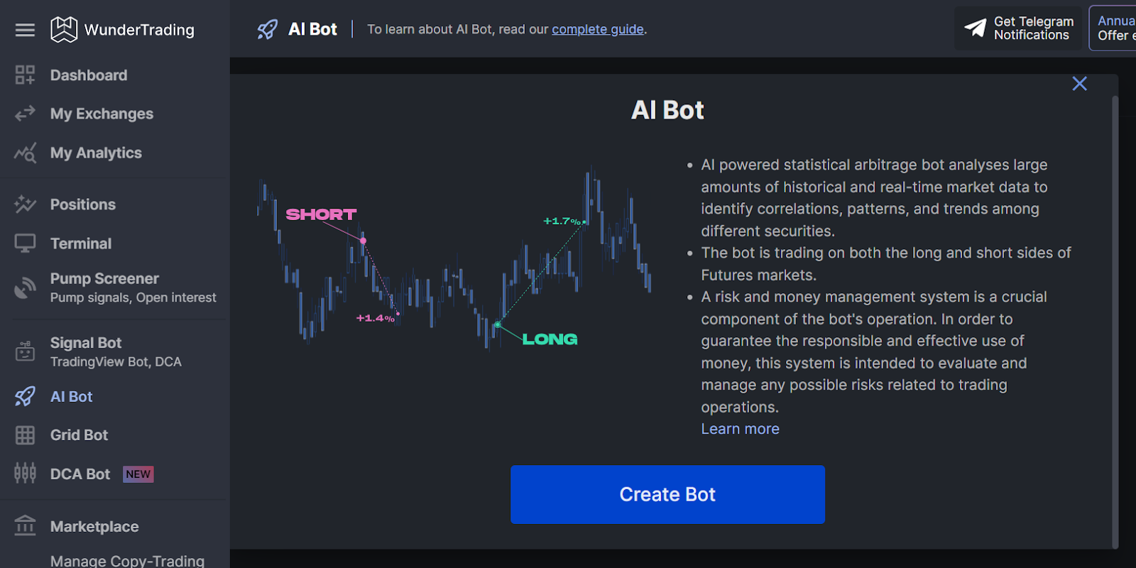 AI Bot platform to execute self-adjusting strategies