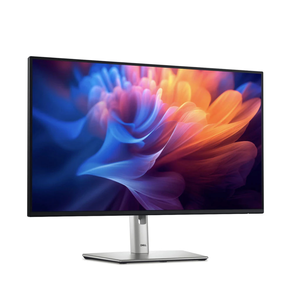 A computer monitor with a colorful flower on the screen

Description automatically generated