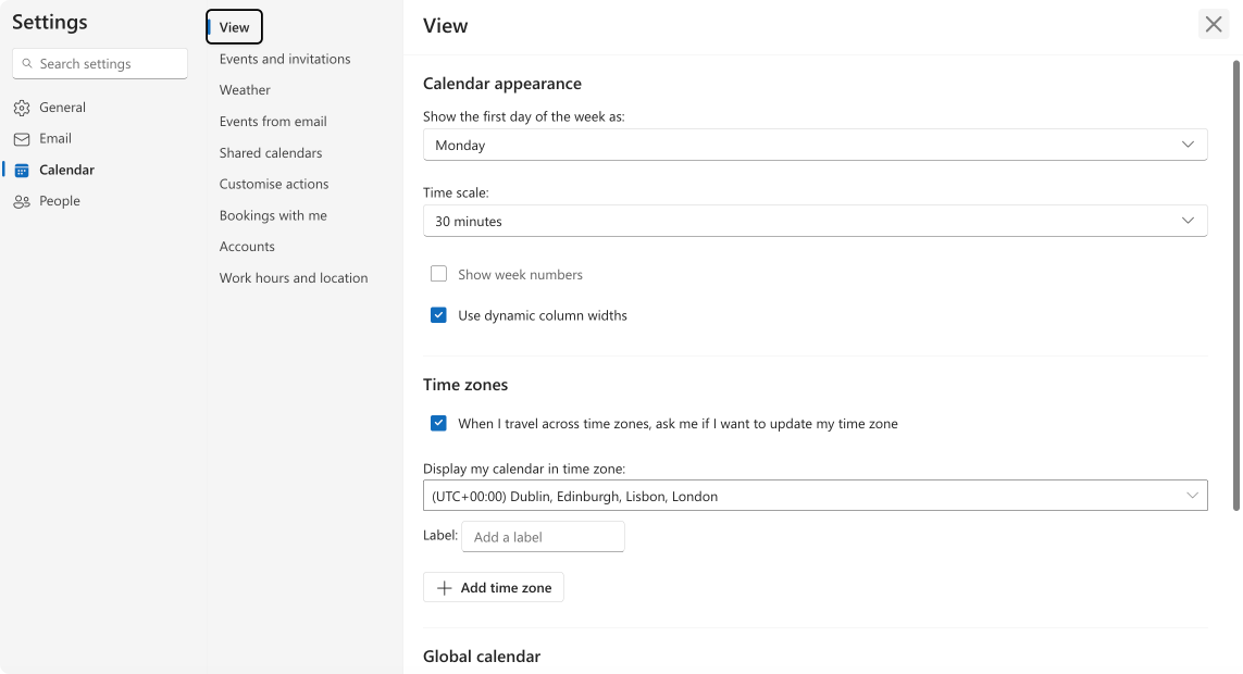 Pic. 15. Tweaking calendar settings in OWA. 