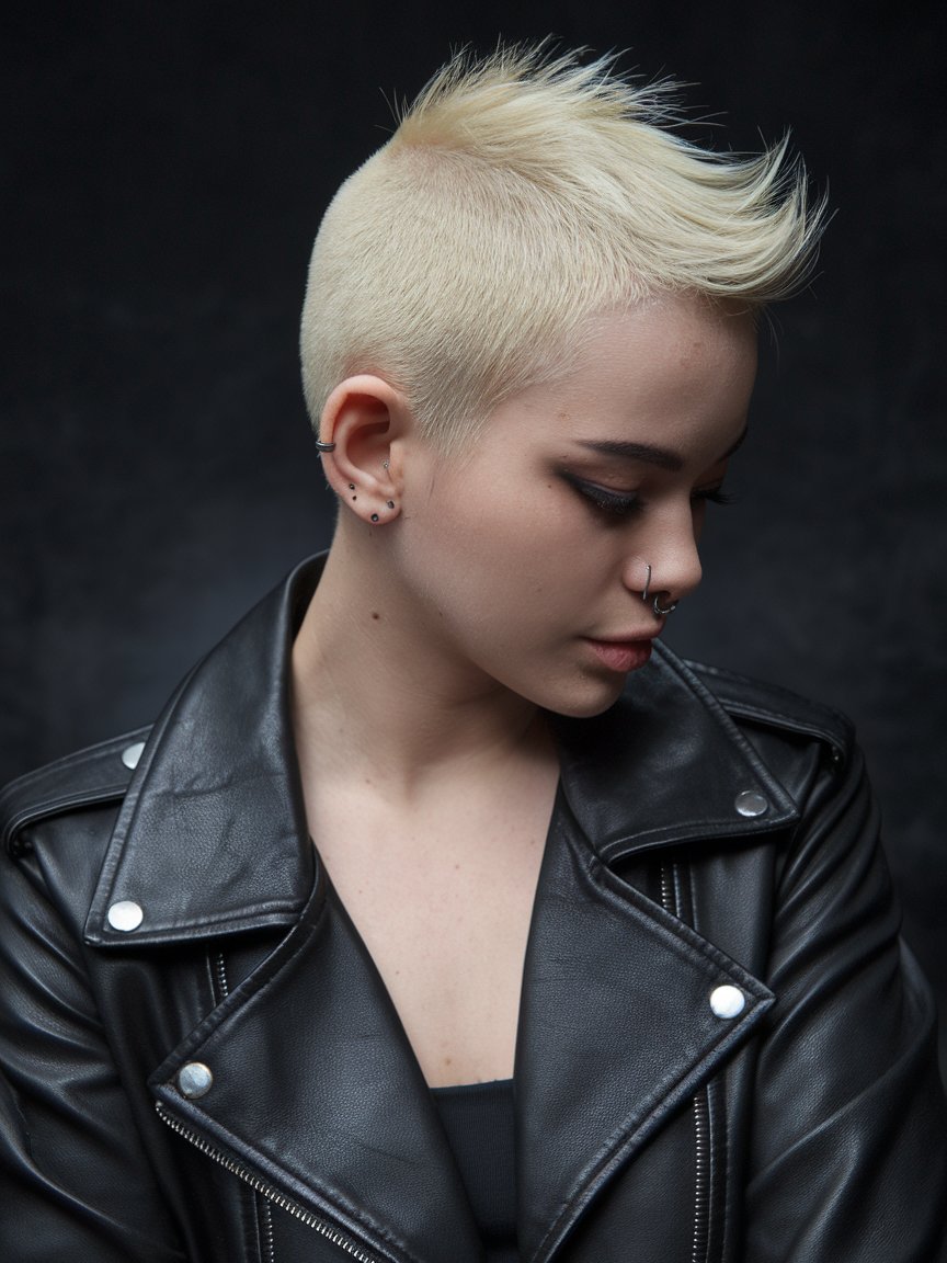 15. Bleached Blonde Buzzed Pixie Cut