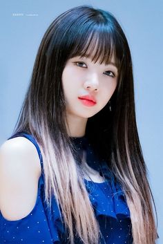 This contains an image of  Choi Yoojung putting on blue dress