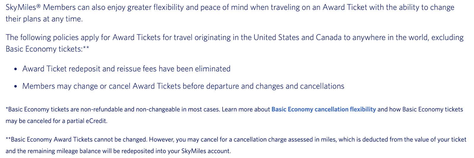 Delta award ticket change and cancellation fees